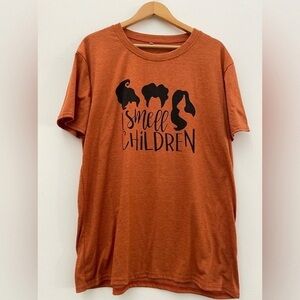 Kids Rust Orange Graphic Tee with 'I Smell Children' Print
